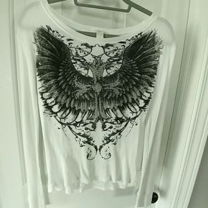 White waffle graphic long-sleeved